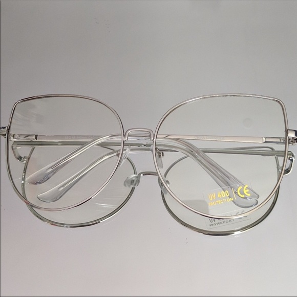Callie Cateyes: Big Oversized Silver Clear Glasses - Picture 3 of 8